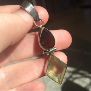 925 Silver pendant with citrine and smoky quartz